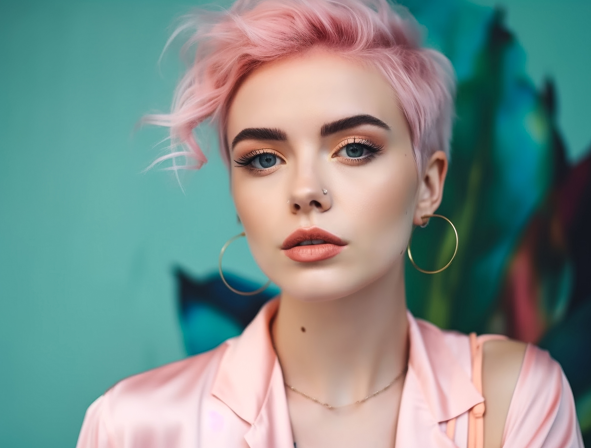 woman-with-short-pink-hair-stands-front-wall-with-plant-her2000